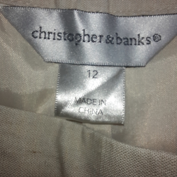 Christopher & Banks Neutral Tan Linen Blend Panel Flare Midi Skirt SZ 12 - Picture 3 of 11